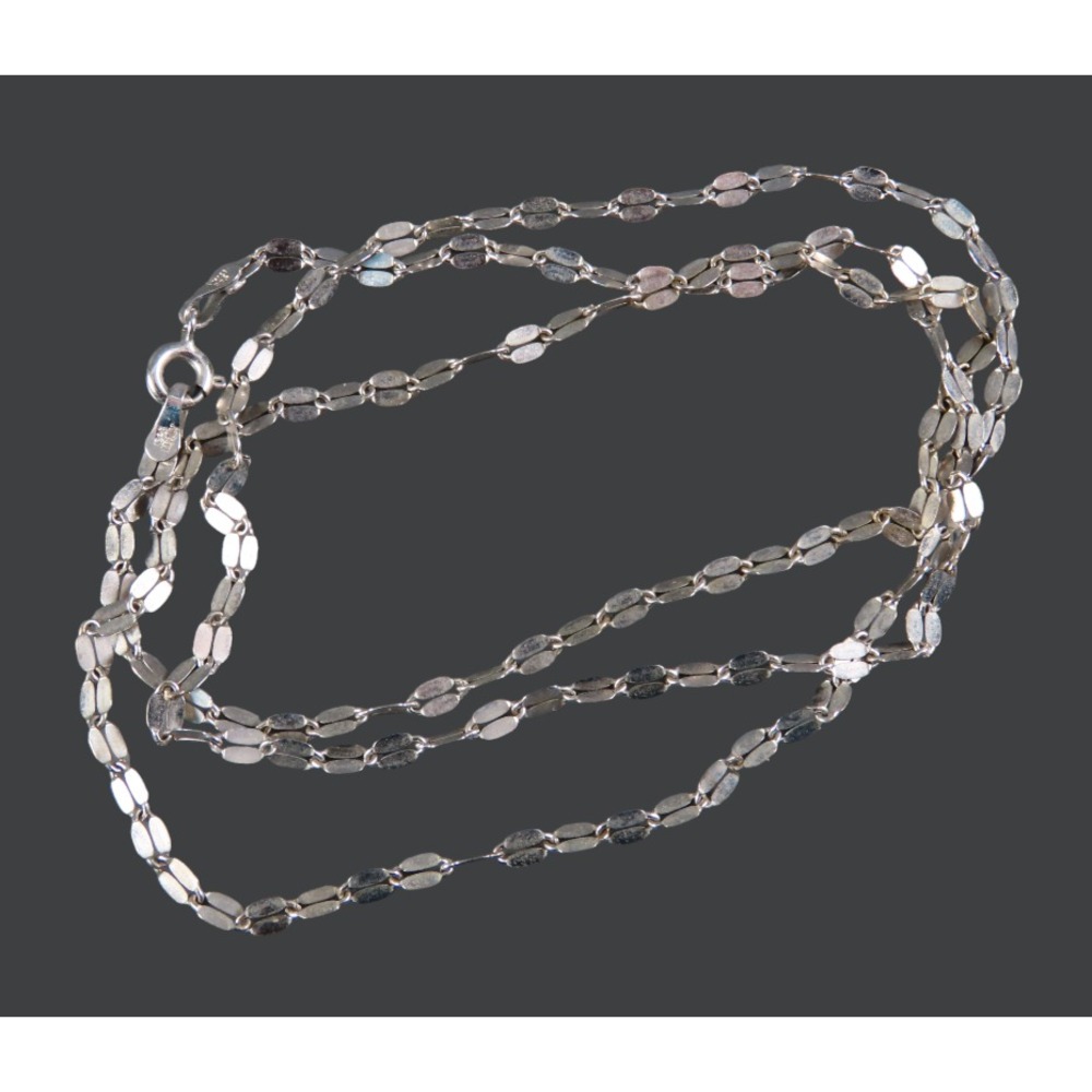 LIRM Sterling Silver Chain Necklace DAPPED FLAT LINKS Oval Flattened Sparkle 22"